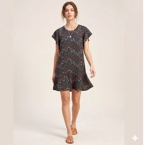 Cabi Ditsy Floral Dress Flutter Sleeve Drop‎ Waist Flounce Hem Mini S Romantic